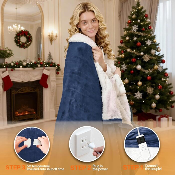 Електрична ковдра з підігрівом 130x180 см з автоматичним вимкненням, 10 режимів нагріву, таймер 8 годин, захист від перегріву, машинне прання, фланелева ковдра для ліжка, дивану та офісу (Тибетська, 150 x 180 см)