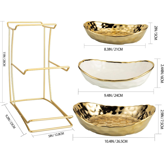 Керамічна фруктова ваза з металевим підставкою, 3 яруси, XUDREZ, золото