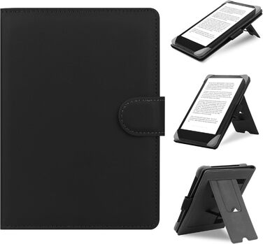 Чохол для Kindle, Kobo, Pocketbook, Tolino, Sony eReader (6.8'') - шкіряний, зі стійкою, чорний