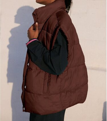 Жіноча велика пуферна жилетка Songling з коміром-стійкою, блискавкою на всю довжину, без рукавів, утеплена, стегана, тепла куртка, колір: коричневий L