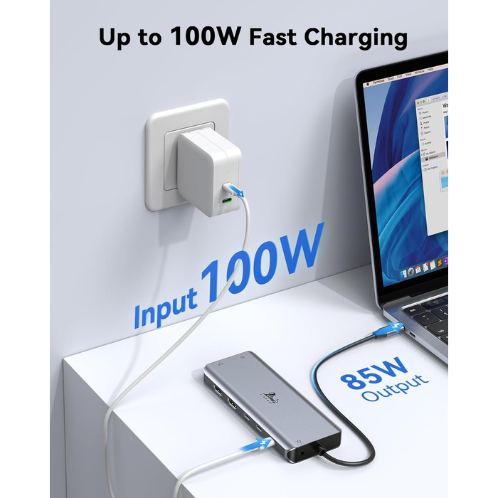 Док-станція USB C 13-в-1 для ноутбука: 2 HDMI, DisplayPort, 5 USB, Ethernet, 100W PD, SD/TF, Audio/Mic, підходить для Dell, HP, Surface