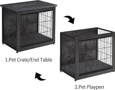 Клітка для собак DWANTON з подушкою, середнього розміру, з дерева, з подвійними дверцятами, клітка для собак, внутрішнє використання, хатинка для собак, приліжкова тумбочка, 82,5 см, темно-сірий