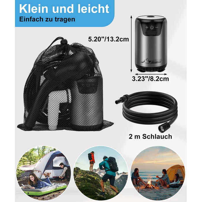 WADEO Portable Camping Shower Battery with Pump, Camping Shower with Rechargeable 6000/8000mAh Battery, Mobile Showers Outdoor Showers with Shower Head and Hose, for Camping Trips, Garden, Car Washing (Gray, 10 Galls and with Double Digital Display)