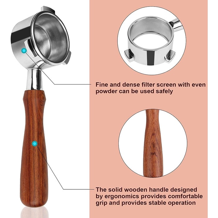 Bottomless Portafilter 54mm Compatible with Sage/Breville Barista Series 870/878/880 and 54mm Sage/Breville Espresso Machines, With 1 Cup Filter Basket, Wooden Handle