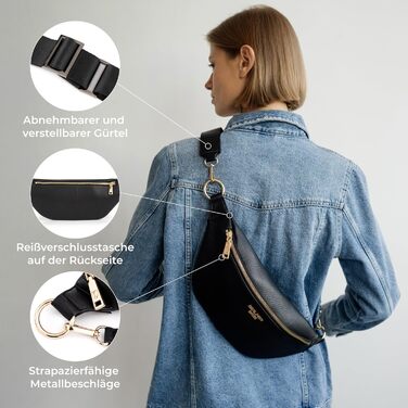 Чоловіча/жіноча поясна сумка Berliner Bags Preiu, шкіряна кросбоді сумка, XL (Чорний / Золотий)