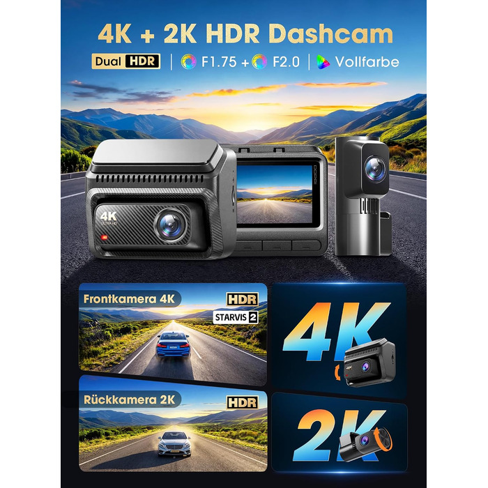 Автомобільний відеореєстратор DDPAI Z60 Master 4K+2K, передня та задня камери, Sony STARVIS2 IMX678, Dual HDR, 5G WiFi6, GPS, 3