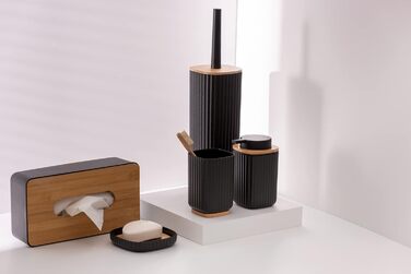 Дозатор для мила WENKO Rotello, 250 мл, з бамбуковими деталями, для мила та засобів для миття посуду, чорний/натуральний