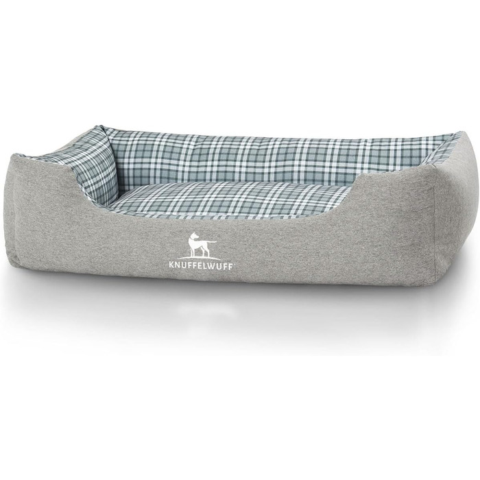 Knuffelwuff Dog Bed Dreamline from Velour XXL 120 x 85cm - Removable Cover - Easy to Clean - for Large, Medium and Small Dogs (Grey/Green, L 105 x W 75 x H 25 cm)