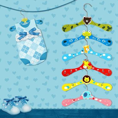 Дерев'яні вішалки для дитячого одягу з мотивом тварин, 12 шт.