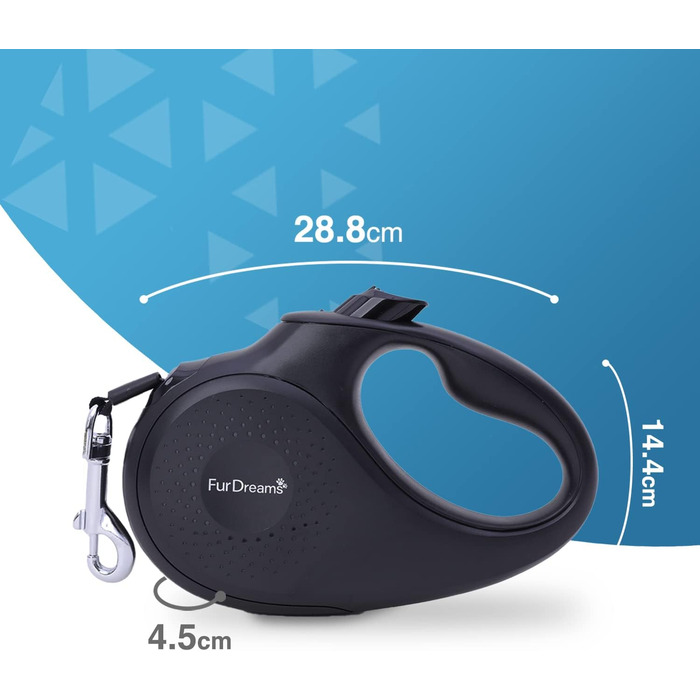 Висувна поводок для собак FurDreams – міцний, 5-метровий поводок з надійним затискачем | Нековзний ручка з контролем блокування | Міцний нейлоновий поводок, що не заплутується & гачок для нашийника (Чорний, Великий) Чорний Великий