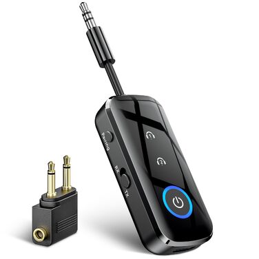Bluetooth адаптер-ресивер 2-в-1 SONRU (передавач та приймач) з роз'ємом 3.5 мм Jack, для літака та автомобіля, чорний