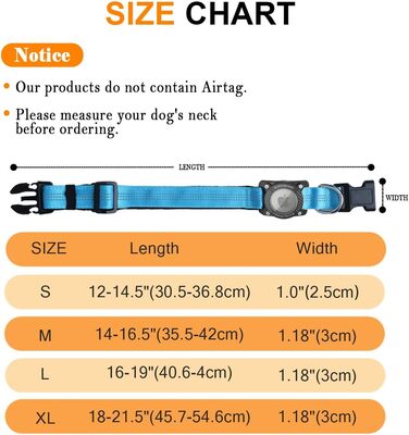 Нашийник для собак з AirTag, водонепроникний чохол, GPS трекер, сумісний з Apple AirTag, синій, розмір S (27-34.5 см)