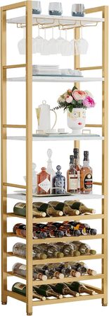 Tribesigns 20 Bottle Wine Baker's Rack, Freestanding Floor Wine Rack, 9 Tiers, Industrial Freestanding Wine Rack Wine Bar with Glass Holder Bottle Rack for Bar, Kitchen, Dining Room, (Gold, 2 PC)