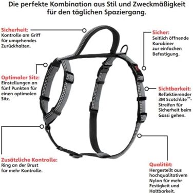 Шлейка для собак HALTI Walking з м'якою неопреновою підкладкою, 5 регульованих ременів та світловідбиваючим матеріалом. Підходить для середніх собак (розмір ), чорного кольору, L