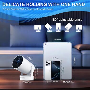 Портативний проєктор 4K з Wi-Fi 6/BT5.0, 170 ANSI люмен, Android 11 (HY300Plus)