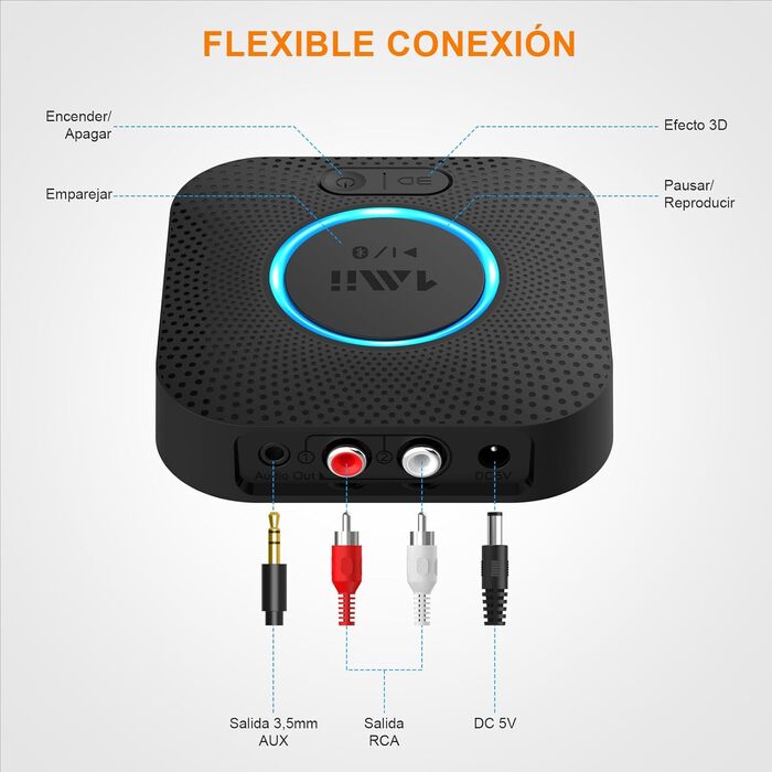 1Mii B06HD Bluetooth 5.1 Аудіоприймач: HiFi, aptX HD, Low Latency, 3.5mm/Cinch, 15 годин, Чорний
