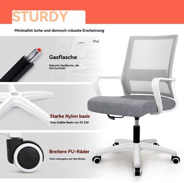 Ергономічне крісло для офісу, регульовані підлокітники, 3D-підголовник та поперекова підтримка, функція гойдання та нахилу (білий та чорний)