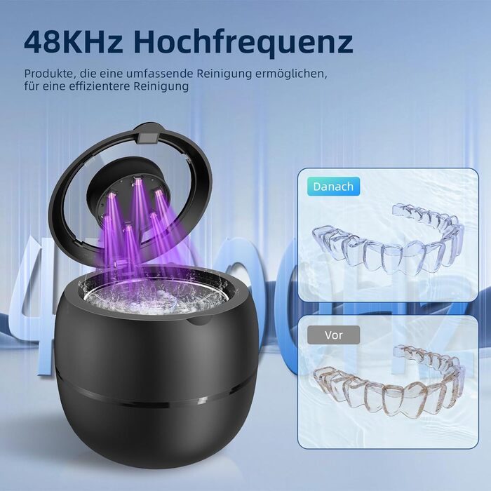 Ультразвукова очищувачка 48000 Гц, 210 мл, з цифровим таймером, 6 UV-лампами, 4 режими для зубних протезів, ретейнерів, алайнерів, протезів, кап, ювелірних виробів