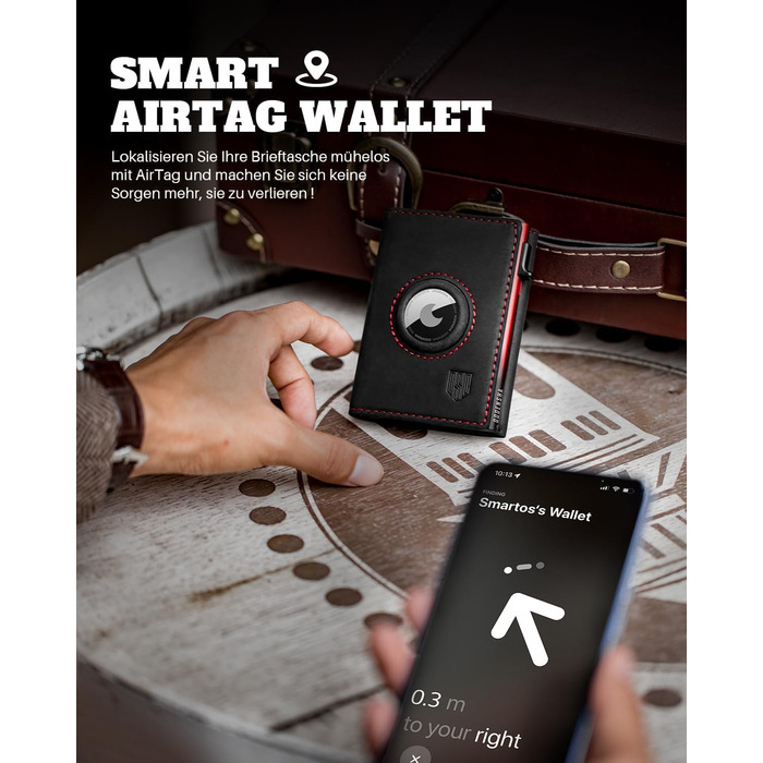 Портмоне Dodenša MagSnap для чоловіків з RFID захистом, відділенням для AirTag, картхолдером та відділенням для монет (Чорний/Червоний)