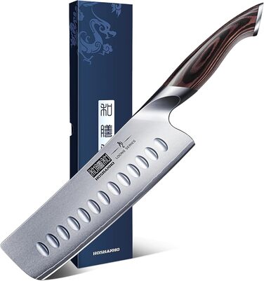 HOSHANHO 8-Piece Knife Set with Wooden Block - Professional Stainless Steel Kitchen Knife Set - Chef's Knife Set for Kitchen (18cm Nakiri Knife, Silver)