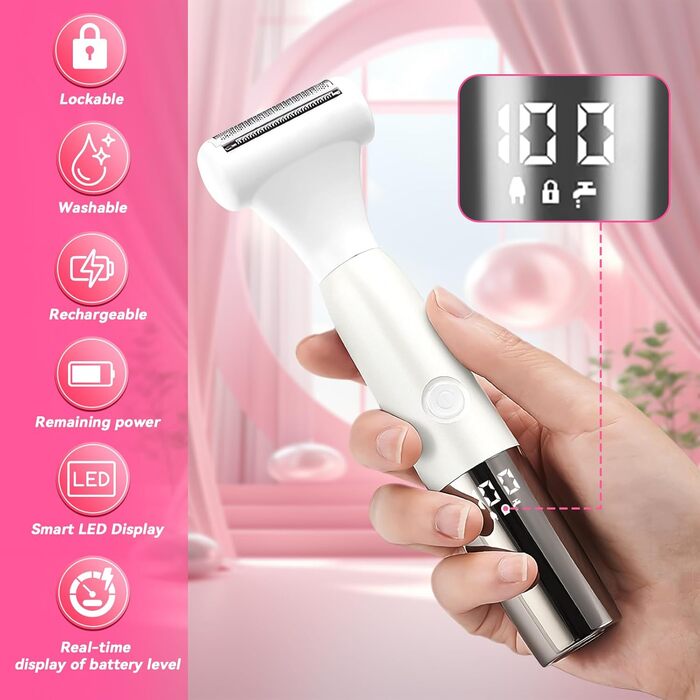 Електричний жіночий тример YGVQN 8-в-1 для тіла: бікіні, ноги, обличчя, брови, ніс. LED дисплей, водонепроникність IPX7, USB-зарядка.