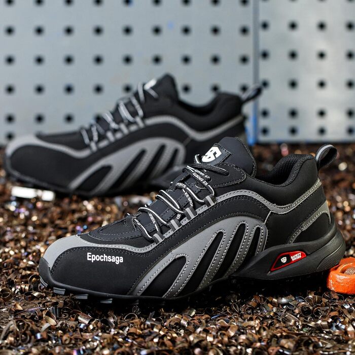 Черевики безпеки з металевим носком для чоловіків та жінок, антиковзкі робочі черевики, легкий дизайн, для будівництва, складу, промислового використання, 42 EU, чорний