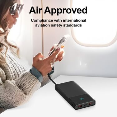 Портативний зарядний пристрій Power Bank 13000mAh з 2 вбудованими кабелями, LED-дисплеєм, підтримкою швидкої зарядки PD, чорний