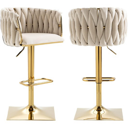 SUPPNEED Velvet Bar Stools 2-Pack - Adjustable Swivel Barstools with Backrest for Kitchen & Home Bar (Ivory)