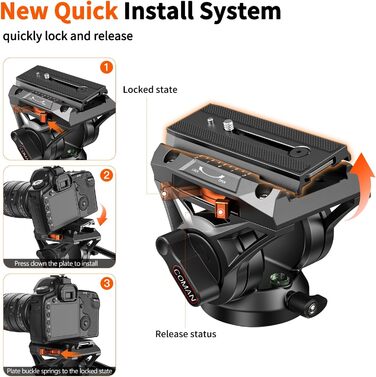 Штатив Coman Q6 для відеокамери та DSLR: міцна монопод з регулюванням 179.3 см, максимальне навантаження 10 кг, чорний