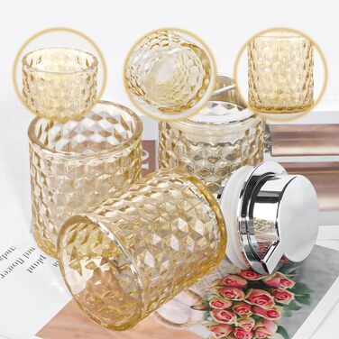 Pink bathroom accessory set made of glass, including a toothbrush holder, soap dispenser, and cup, foaming soap dispenser and toothbrush holder, 3 pink bathroom cups for brush, toothpaste (amber and silver).