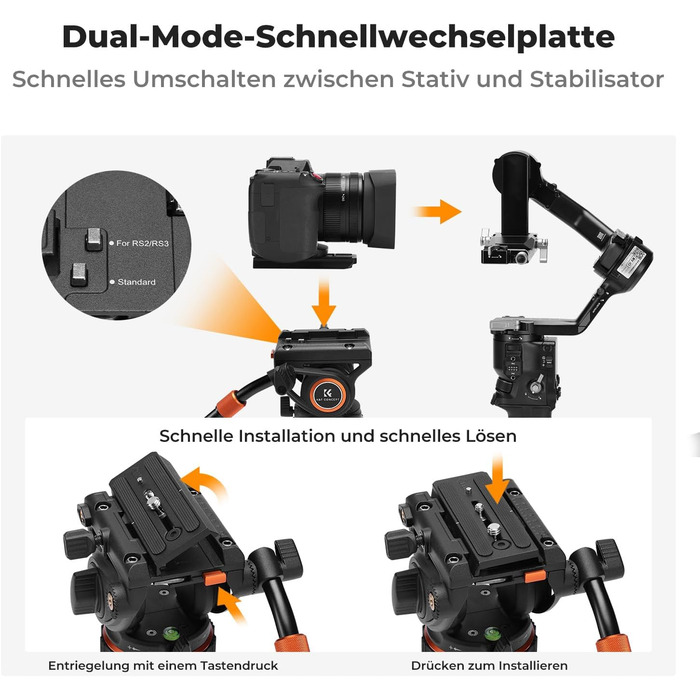 Штатив для камери K&F CONCEPT VA3+BV10: професійний відеоштатив з поворотним кріпленням, 184 см, для DSLR та відеокамер