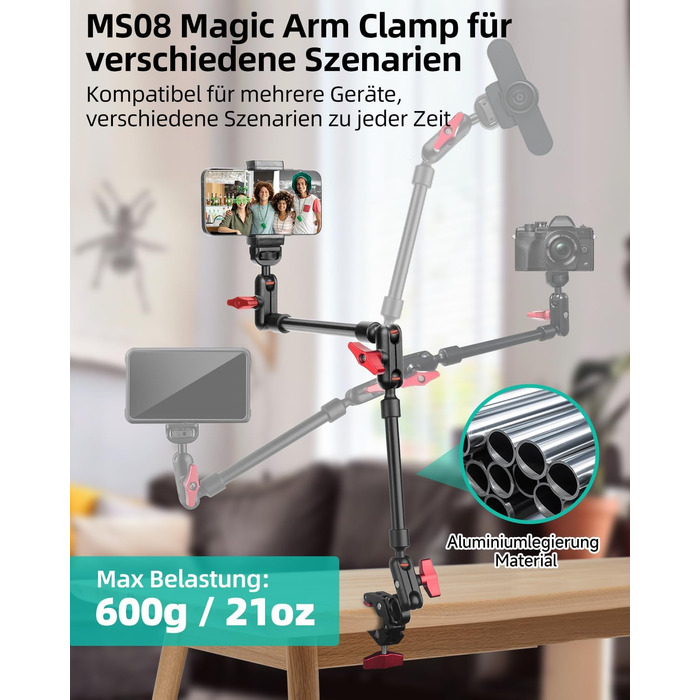 Гнучкий кріплення для камери з супер-зажимом Magic Arm, 56 см, 360° - чорно-червоний