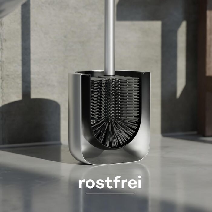 Набір для туалету SAVEGA: щітка для унітазу з нержавіючої сталі та силікону з підставкою, антибактеріальна головка, WC-газетниця, сріблястий колір