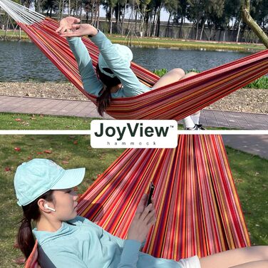 Гамак подвійний бразильський JoyView 220x150 см, бавовна, смугастий зелено-жовтий, до 204 кг, для тераси, саду, відпочинку