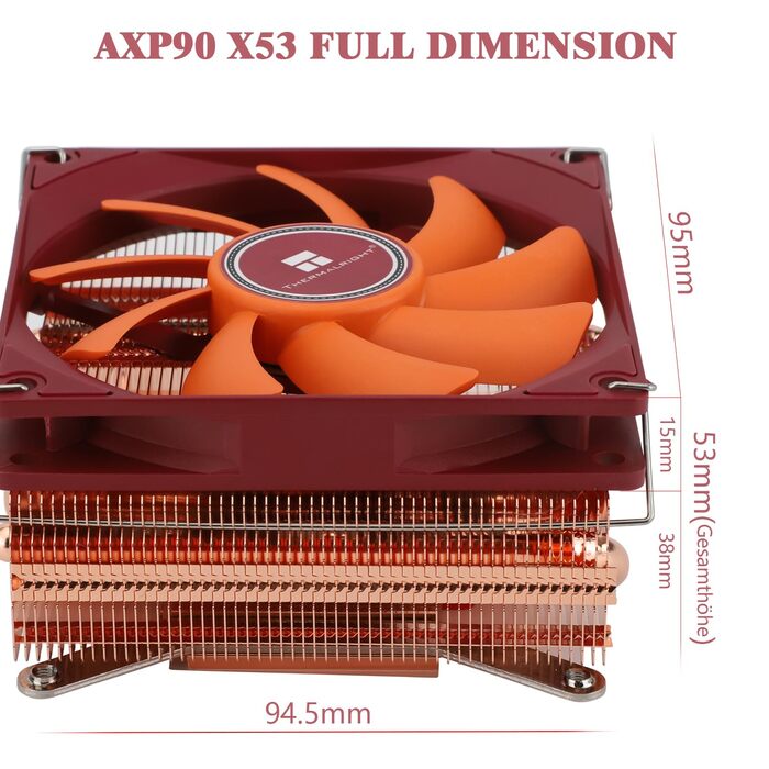 Thermalright AXP90-X53: Низькопрофільний кулер CPU для ITX, 53 мм, PWM вентилятор TL-9015R, технологія AGHP, сумісний з AMD AM4/AM5 та Intel 1700/1150/1151/1155/1156/1200 (модель з чистої міді)