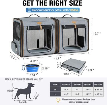 Транспортна переноска для собак та котів середнього розміру 2-в-1, сіра XL. З туалетом, мисками та килимками.