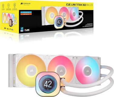 Рідинне охолодження процесора Corsair iCUE LINK Titan 360 RX LCD, біле, 360мм AIO, 3x RX120 RGB вентилятори, FlowDrive, для Intel LGA 1851/1700 та AMD AM5/AM4