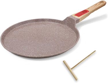 RANX INGST Crepe Pan with Detachable Handle - Non-Stick Ceramic Coating - Pancake Pan with Batter Spreader - (Brown, 25 cm)