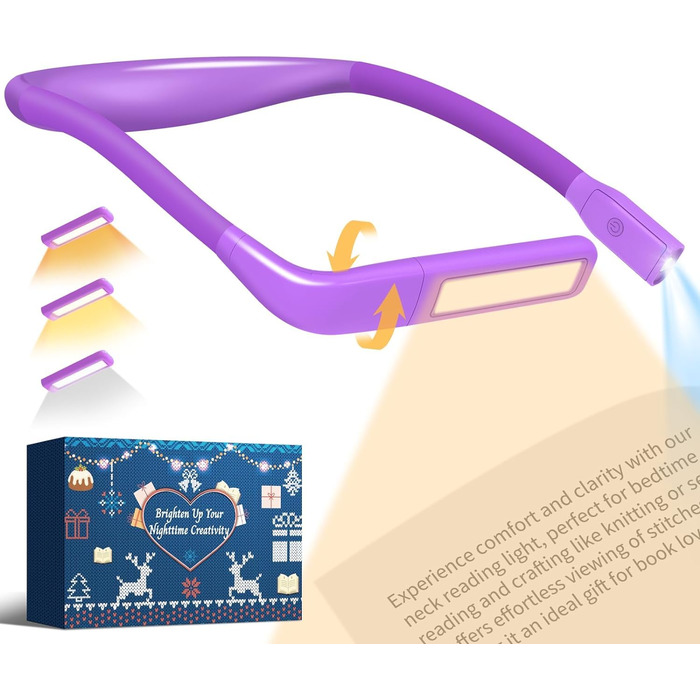 LED лампа на шию для читання Buch - 3 кольори, фіолетова. Лампа для читання в ліжку, в'язання, рукоділля. Подарунок для чоловіків.