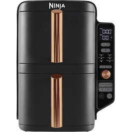 Ninja Double Stack XL Air Fryer, 2 vertical drawers, 4 cooking levels, 2 compartments, space-saving design, 9.5 L capacity, 6 functions, 8 portions, tongs, Black/Copper SL400EUCP Stacked 9.5L Copper/Black