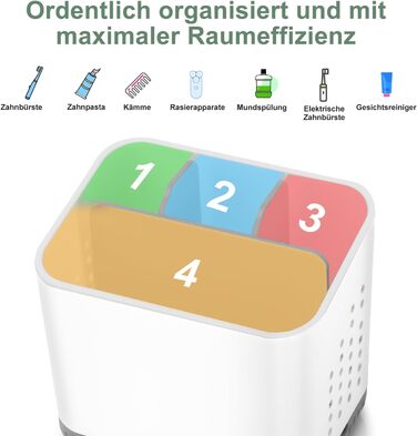 Тримач для зубних щіток з пластику, антиковзкий, для електричної зубної щітки, сірий, з 4 слотами, з піддоном для зливу води