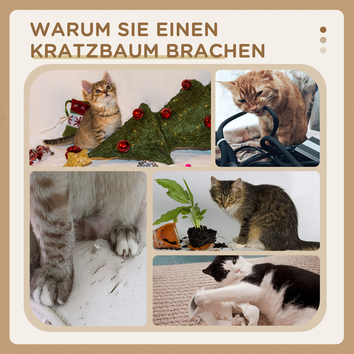 PawHut Драбина для котів 72 см, котячий комплекс з плюшевими кульками, сизаловими стовпами, платформою, дряпалкою, багатоярусна котяча драбина, кігтеточка, для середніх котів, світло-сіра | Aosom