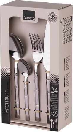 Набір столових приборів Amefa Karma 24 предмети для 6 осіб, сріблястий, з бамбуковим декором