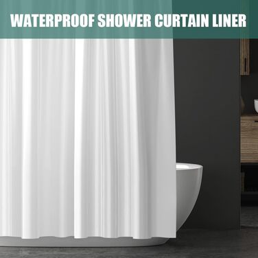 Шторка для душу URAQT, водонепроникна, антигрибкова, швидковисихаюча, PEVA, 180x180 см, 12 кілець, для ванни (Біла)