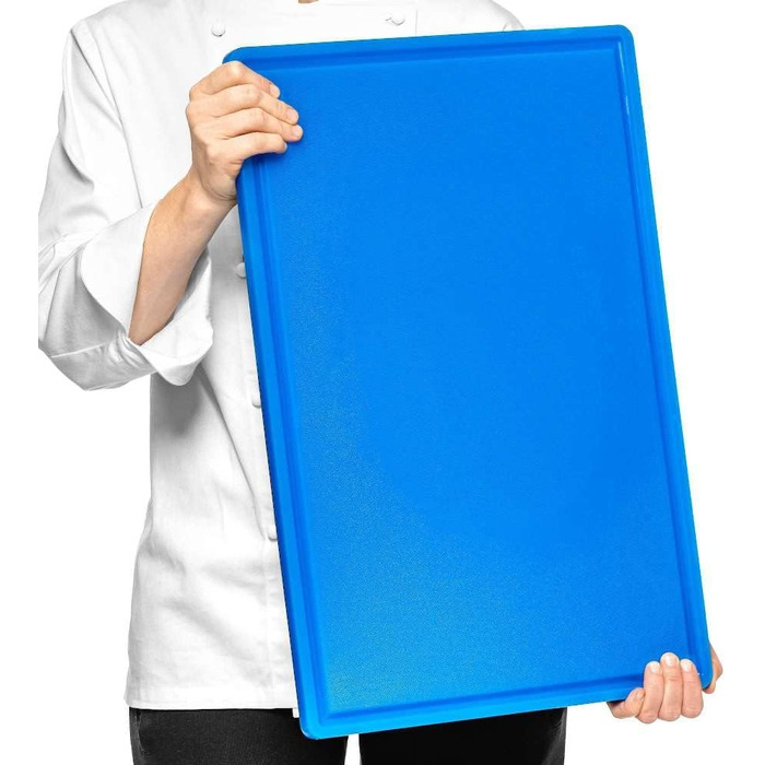 Професійна пластикова обробна дошка Forgast HACCP 60x40 см, синя, з жолобами для соку