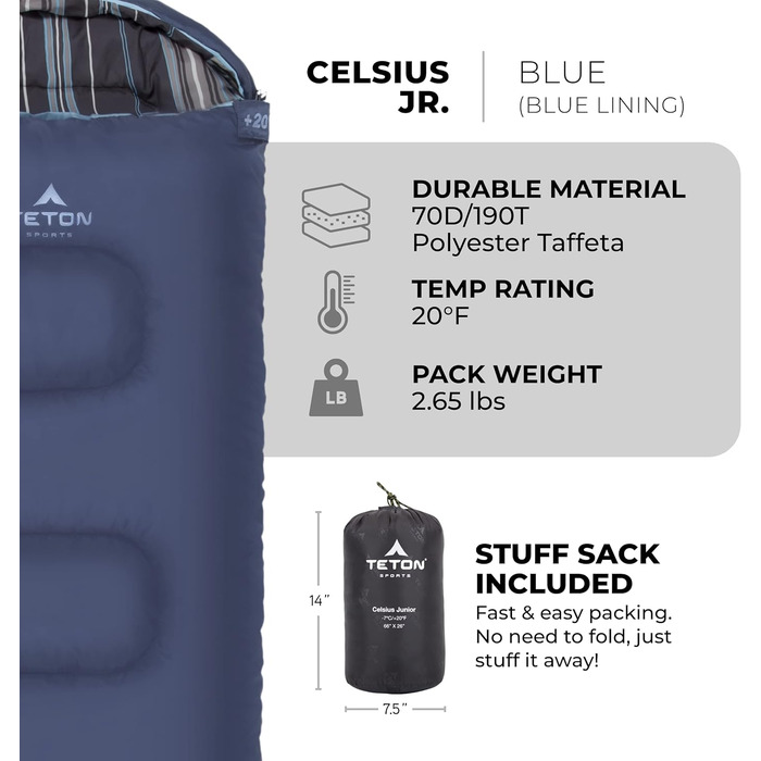Дитячий спальний мішок TETON Sports Celsius Junior, блакитний, 20°F