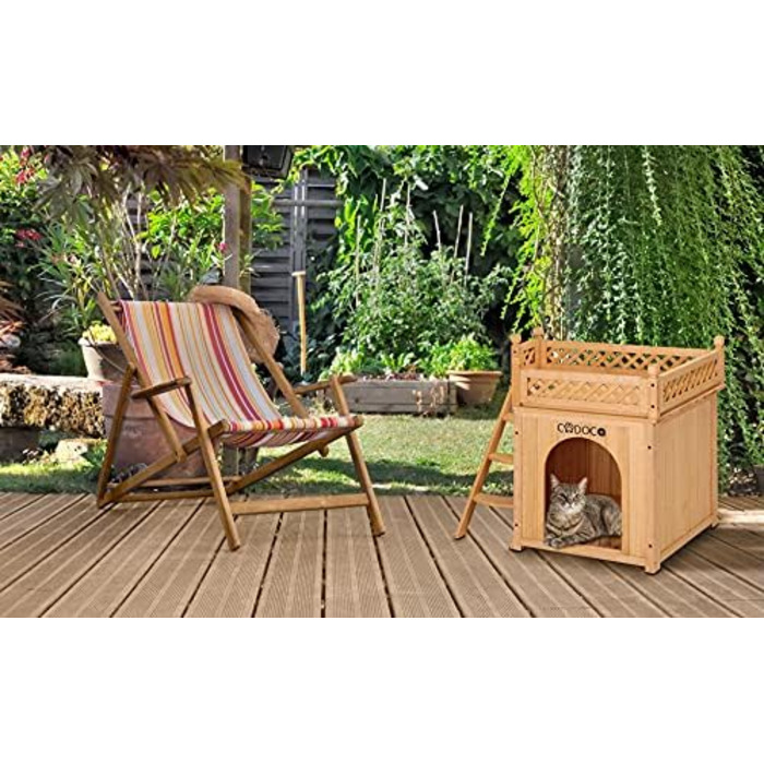 Двоярусний будиночок для котів та собак Tierhaus з дерева, сертифікат FSC®, 65x55x54 см - тераса, сходи, балкон