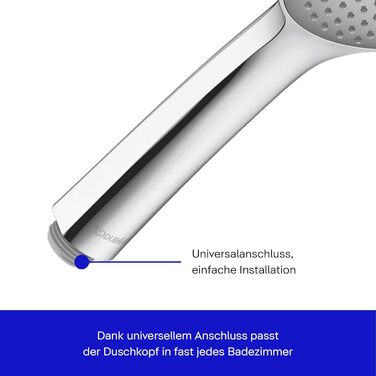 Душова лійка Duravit Universal з 3 режимами (Rain, Intense, Soft), ручна душова насадка Ø 110 мм, економна функція MinusFlow, легко чиститься, (1 режим, хром)