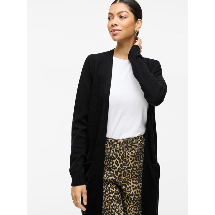 Жіночий кардиган Vila Viril Longline XXL чорний (Black) - в'язаний подовжений жакет