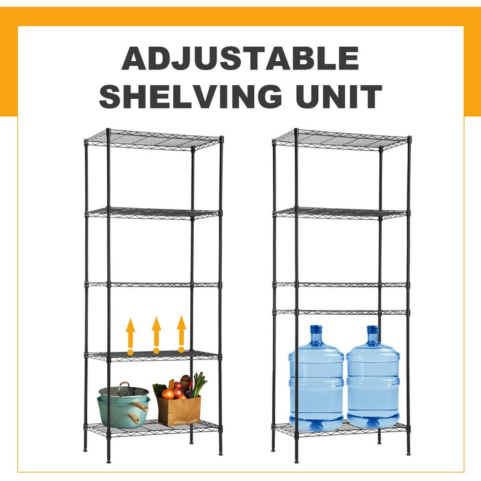 BestOffice 5-Tier Wire Shelving Unit - Heavy Duty Metal Storage Rack